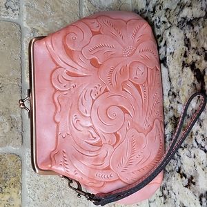 Patricia Nash Coral Tuscan Tooled Savena Wristlet